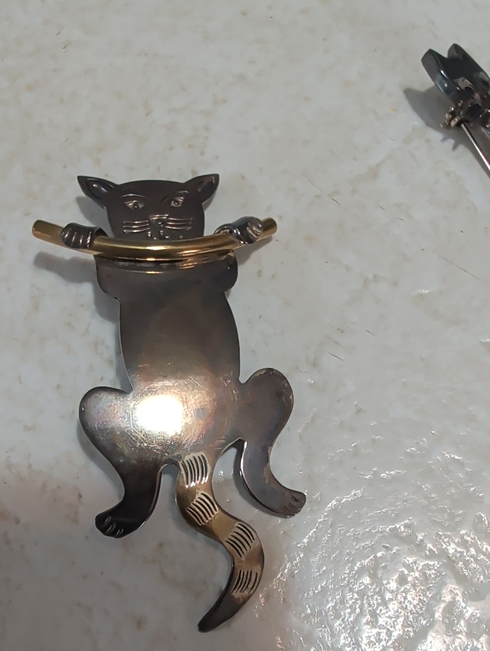 Two-Tone Cat Brooch Pin - Gold and Silver Finish Both Are 925 Silver